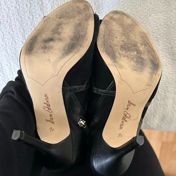 Sam Edelman Women Leather Bootie Shoes Stiletto 4” Heel Black Open Toe Size 7.5” - Picture 5 of 8